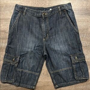 Wrangler blue Denim Cargo high waisted Bermuda Shorts adjustable size 16 husky